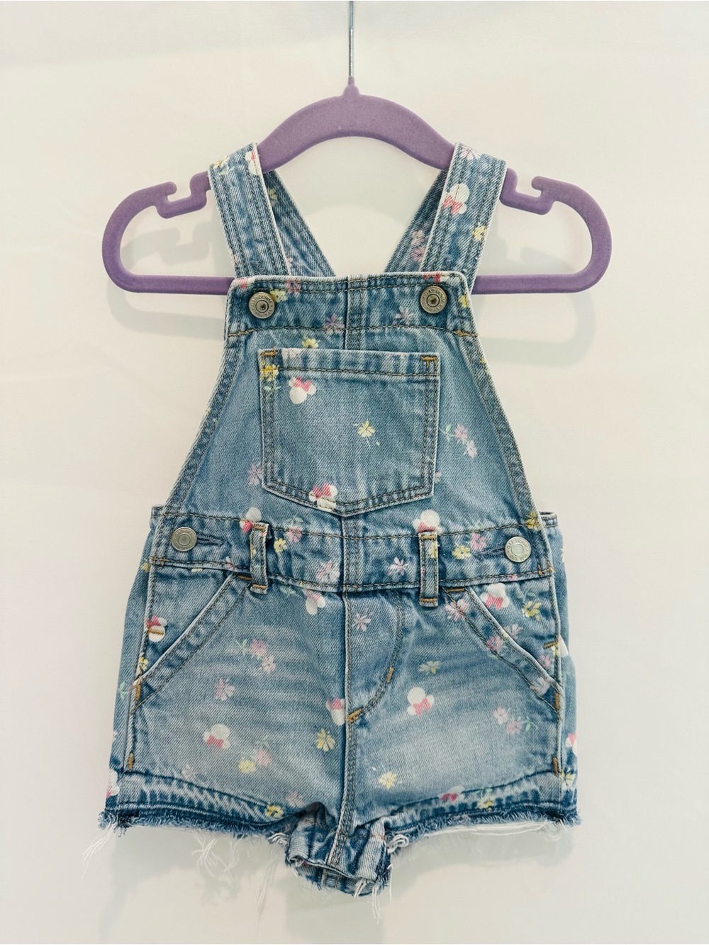 Baby GAP Disney Minnie Mouse Denim Floral Girls' Short Overalls - Light Blue